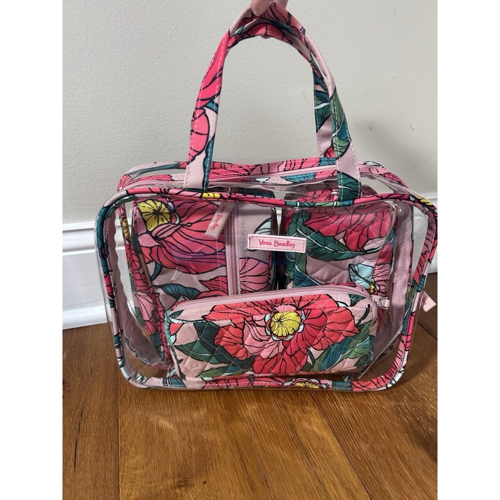 Vera Bradley 4 Pc Cosmetic Organizer Vintage Floral Summer Travel Hawaiian Bags